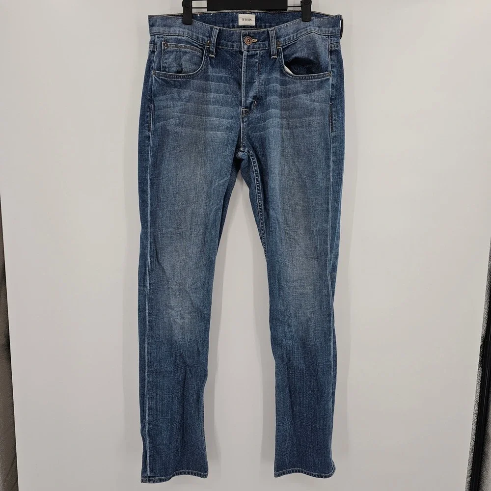 Hudson Byron Straight Leg Mens Blue Jeans‎ Button Fly NM255ZAH Size 34